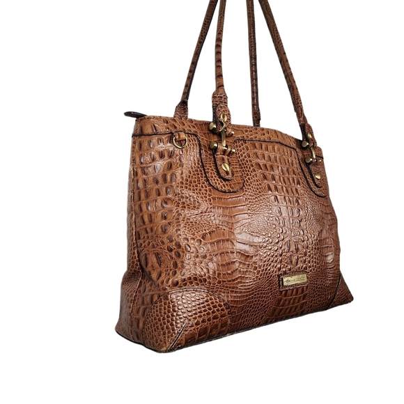 Etienne Aigner brown Crocodile Embossed Leather Handbag Tote Bag Purse - Picture 3 of 16